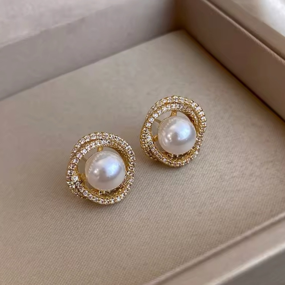 Gold and Pearl Halo Stud Earrings